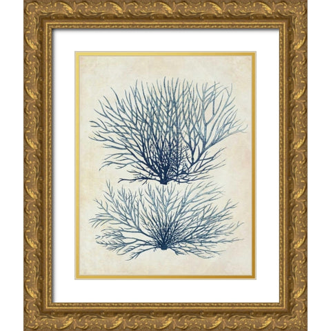 Indigo Blue Seaweed 1 a Gold Ornate Wood Framed Art Print with Double Matting by Fab Funky
