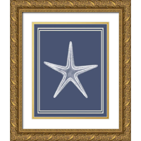 Mixed Nautical White on Indigo Blue a Gold Ornate Wood Framed Art Print with Double Matting by Fab Funky