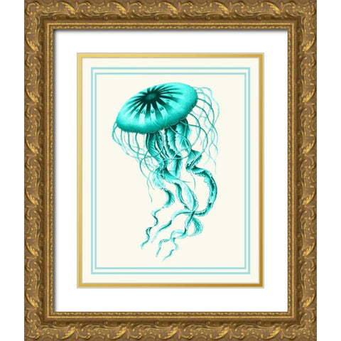 Mixed Nautical Turquoise on Cream c Gold Ornate Wood Framed Art Print with Double Matting by Fab Funky
