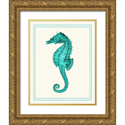 Mixed Nautical Turquoise on Cream e Gold Ornate Wood Framed Art Print with Double Matting by Fab Funky