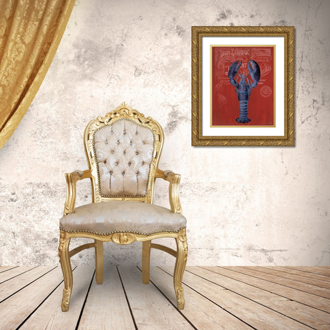 Lobster Prohibition Lobster On Red Gold Ornate Wood Framed Art Print with Double Matting by Fab Funky