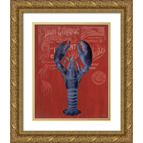 Lobster Prohibition Lobster On Red Gold Ornate Wood Framed Art Print with Double Matting by Fab Funky