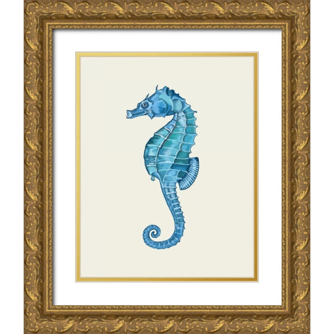Blue Seahorse Gold Ornate Wood Framed Art Print with Double Matting by Fab Funky