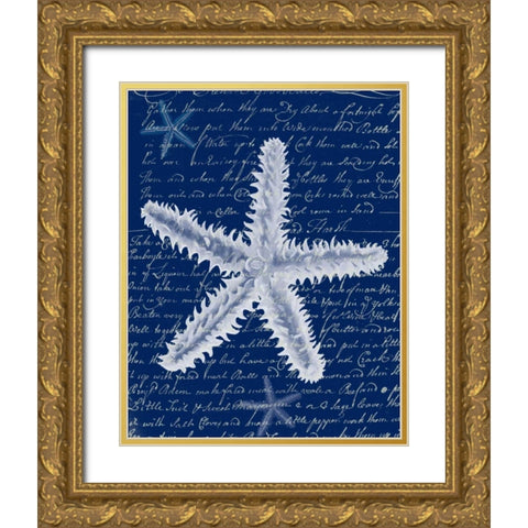White Starfish on Blue b Gold Ornate Wood Framed Art Print with Double Matting by Fab Funky