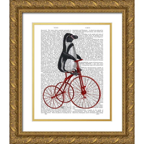 Penguin on Bicycle Gold Ornate Wood Framed Art Print with Double Matting by Fab Funky