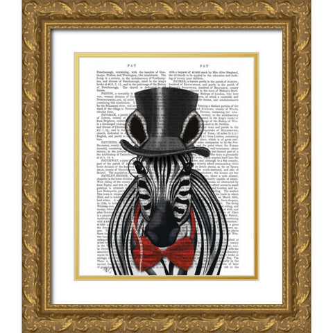 Zebra with Top Hat and Bow Tie 2, Forwards Gold Ornate Wood Framed Art Print with Double Matting by Fab Funky