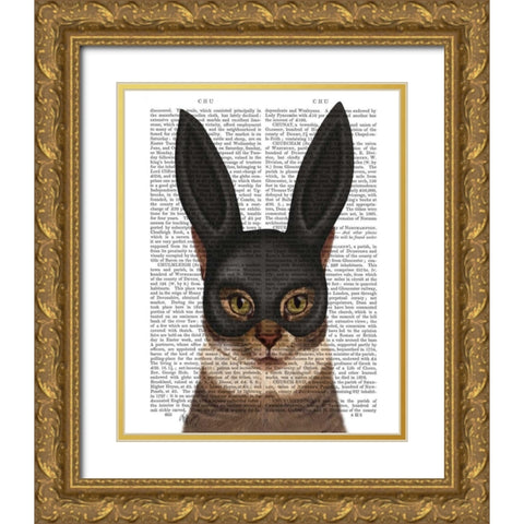 Cat with Bunny Mask Gold Ornate Wood Framed Art Print with Double Matting by Fab Funky