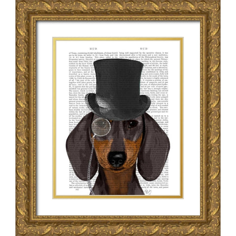 Dachshund, Formal Hound and Hat Gold Ornate Wood Framed Art Print with Double Matting by Fab Funky