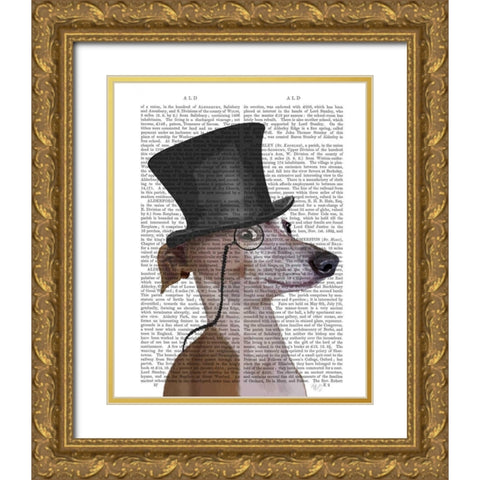 Greyhound, Formal Hound and Hat Gold Ornate Wood Framed Art Print with Double Matting by Fab Funky
