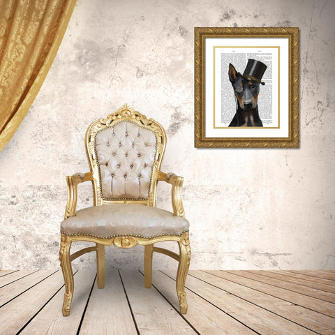 Doberman, Formal Hound and Hat Gold Ornate Wood Framed Art Print with Double Matting by Fab Funky