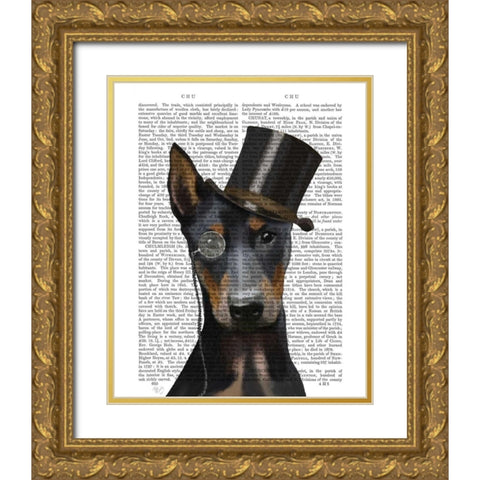 Doberman, Formal Hound and Hat Gold Ornate Wood Framed Art Print with Double Matting by Fab Funky