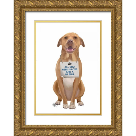 Love and Pit Bull Gold Ornate Wood Framed Art Print with Double Matting by Fab Funky