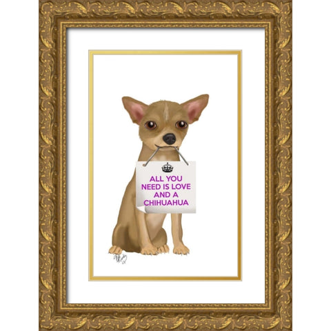Love and Chihuahua Gold Ornate Wood Framed Art Print with Double Matting by Fab Funky