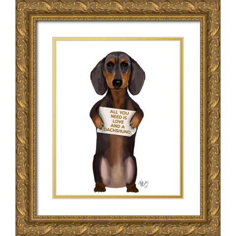 Love and Dachshund Gold Ornate Wood Framed Art Print with Double Matting by Fab Funky