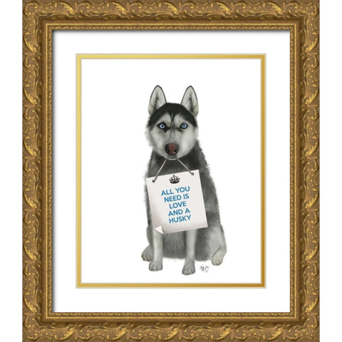 Love and Husky Gold Ornate Wood Framed Art Print with Double Matting by Fab Funky