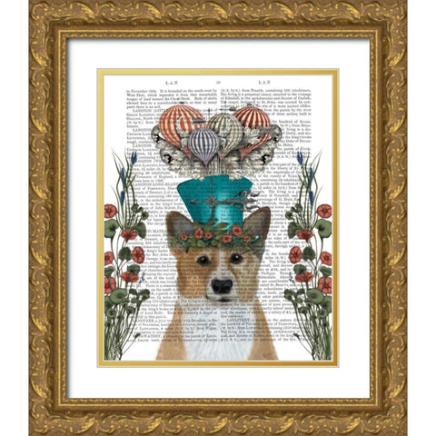 Corgi Milliners Dog Gold Ornate Wood Framed Art Print with Double Matting by Fab Funky