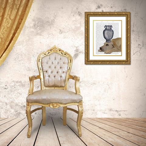 Labrador with Blue Vase Gold Ornate Wood Framed Art Print with Double Matting by Fab Funky