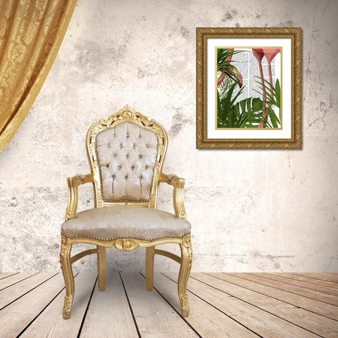 Flamingo Peering Gold Ornate Wood Framed Art Print with Double Matting by Fab Funky