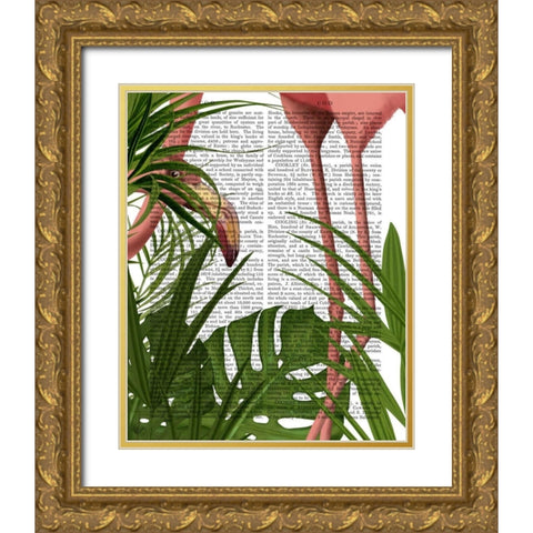 Flamingo Peering Gold Ornate Wood Framed Art Print with Double Matting by Fab Funky