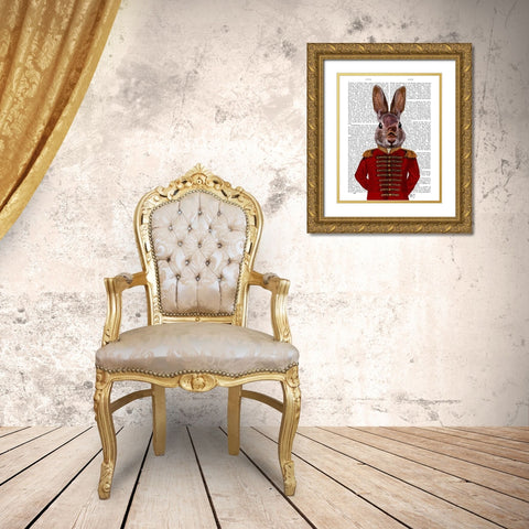 Military Rabbit in Red Gold Ornate Wood Framed Art Print with Double Matting by Fab Funky