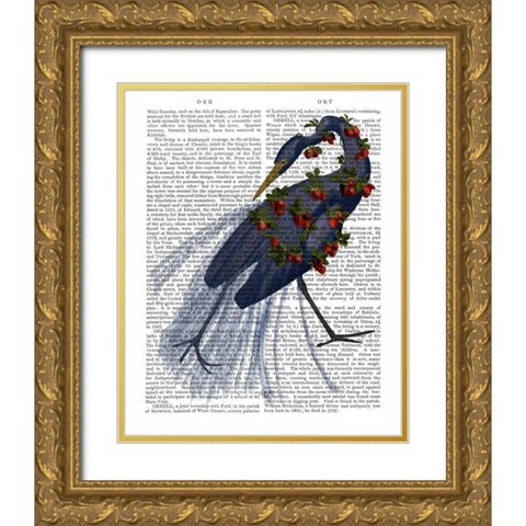 Bound Blue Heron Gold Ornate Wood Framed Art Print with Double Matting by Fab Funky