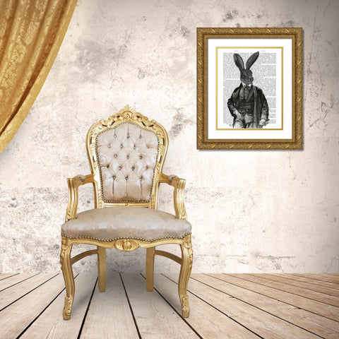 Rabbit Victorian Gent Gold Ornate Wood Framed Art Print with Double Matting by Fab Funky