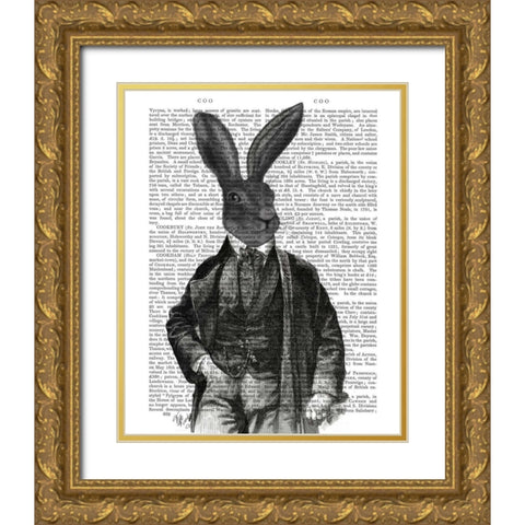 Rabbit Victorian Gent Gold Ornate Wood Framed Art Print with Double Matting by Fab Funky