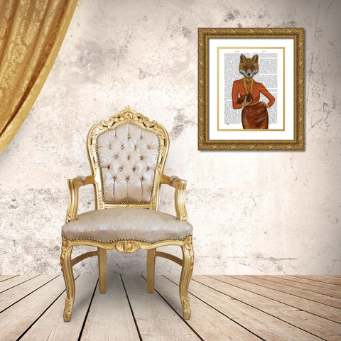 Fox in Orange, Portrait Gold Ornate Wood Framed Art Print with Double Matting by Fab Funky