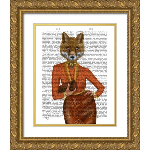 Fox in Orange, Portrait Gold Ornate Wood Framed Art Print with Double Matting by Fab Funky
