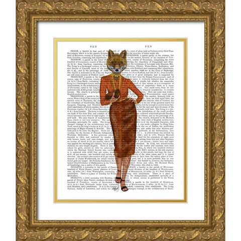 Fox in Orange, Full Gold Ornate Wood Framed Art Print with Double Matting by Fab Funky