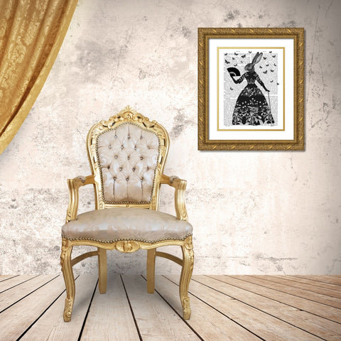 Black Rabbit Gold Ornate Wood Framed Art Print with Double Matting by Fab Funky