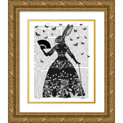 Black Rabbit Gold Ornate Wood Framed Art Print with Double Matting by Fab Funky