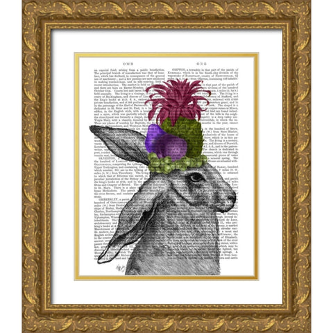 Rabbit, Fruit Headdress Gold Ornate Wood Framed Art Print with Double Matting by Fab Funky