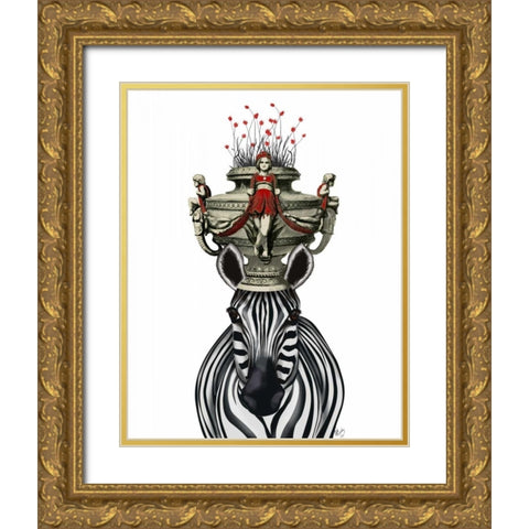Zebra Head Trophy Gold Ornate Wood Framed Art Print with Double Matting by Fab Funky