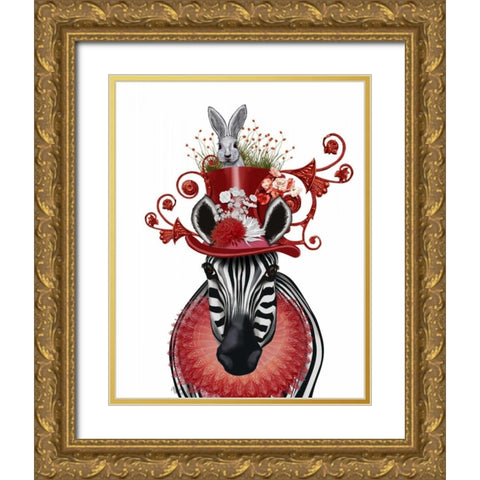 Zebra and Bunny Hat Gold Ornate Wood Framed Art Print with Double Matting by Fab Funky