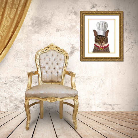 Cat Chef Gold Ornate Wood Framed Art Print with Double Matting by Fab Funky