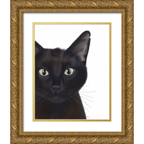 Cat, Portrait of Gus Gold Ornate Wood Framed Art Print with Double Matting by Fab Funky