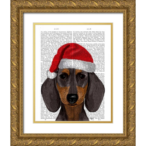 Dachshund Gold Ornate Wood Framed Art Print with Double Matting by Fab Funky