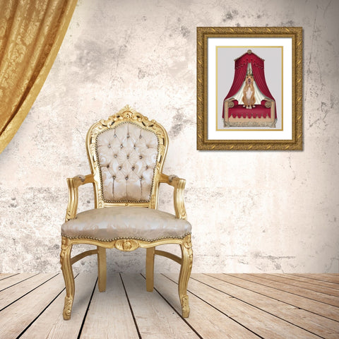 Pit Pull On Red Throne Gold Ornate Wood Framed Art Print with Double Matting by Fab Funky