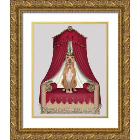 Pit Pull On Red Throne Gold Ornate Wood Framed Art Print with Double Matting by Fab Funky