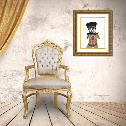 Pit Bull with Black Hat Gold Ornate Wood Framed Art Print with Double Matting by Fab Funky