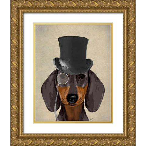 Dachshund, Formal Hound and Hat Gold Ornate Wood Framed Art Print with Double Matting by Fab Funky