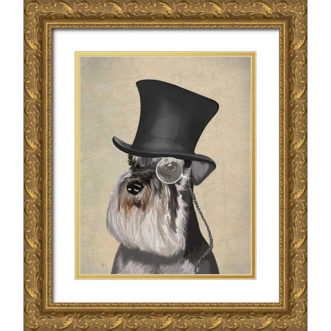 Schnauzer, Formal Hound and Hat Gold Ornate Wood Framed Art Print with Double Matting by Fab Funky