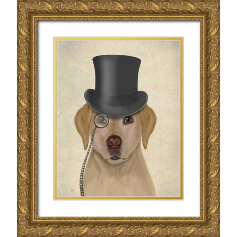 Yellow Labrador, Formal Hound and Hat Gold Ornate Wood Framed Art Print with Double Matting by Fab Funky