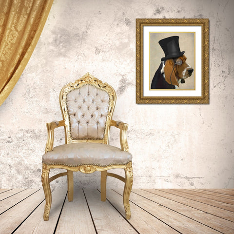 Basset Hound, Formal Hound and Hat Gold Ornate Wood Framed Art Print with Double Matting by Fab Funky