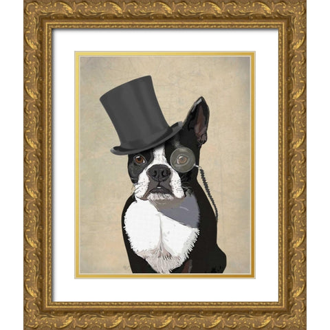 Boston Terrier, Formal Hound and Hat Gold Ornate Wood Framed Art Print with Double Matting by Fab Funky