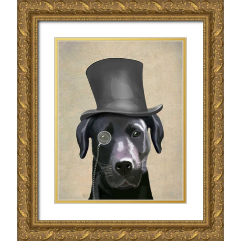 Black Labrador, Formal Hound and Hat Gold Ornate Wood Framed Art Print with Double Matting by Fab Funky