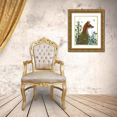 Fox In the Garden Gold Ornate Wood Framed Art Print with Double Matting by Fab Funky