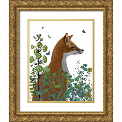 Fox In the Garden Gold Ornate Wood Framed Art Print with Double Matting by Fab Funky