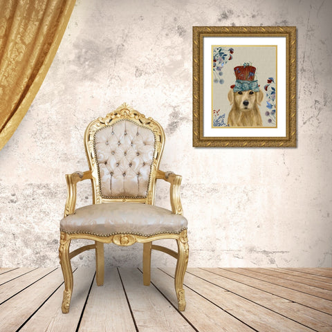 Golden Retriever Milliners Dog Gold Ornate Wood Framed Art Print with Double Matting by Fab Funky